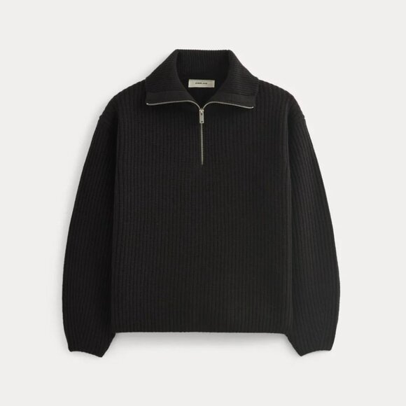 Everlane The Half-Zip Sweater in Luxe Merino in Black, Size Large - Picture 5 of 9